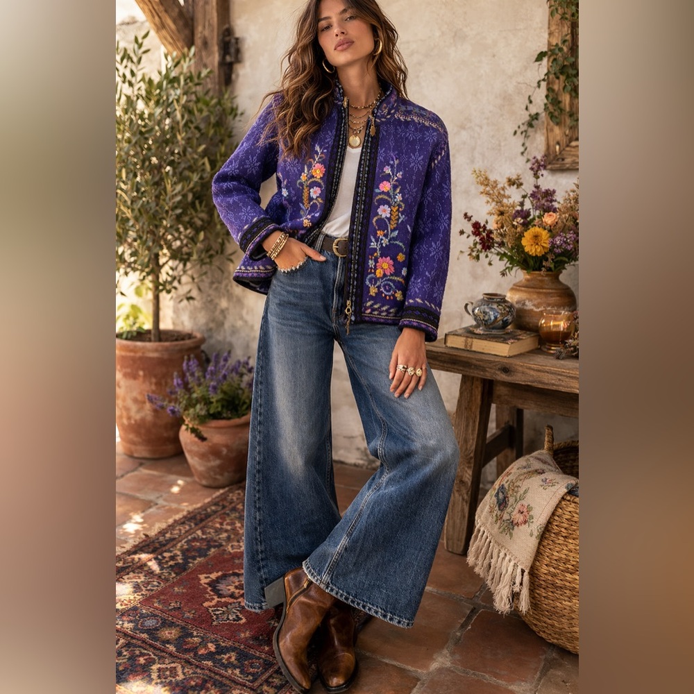 Icelandic Design Wool Blend Floral Tapestry Jacket M Nordic Embroidered Boho 03 - Picture 14 of 14